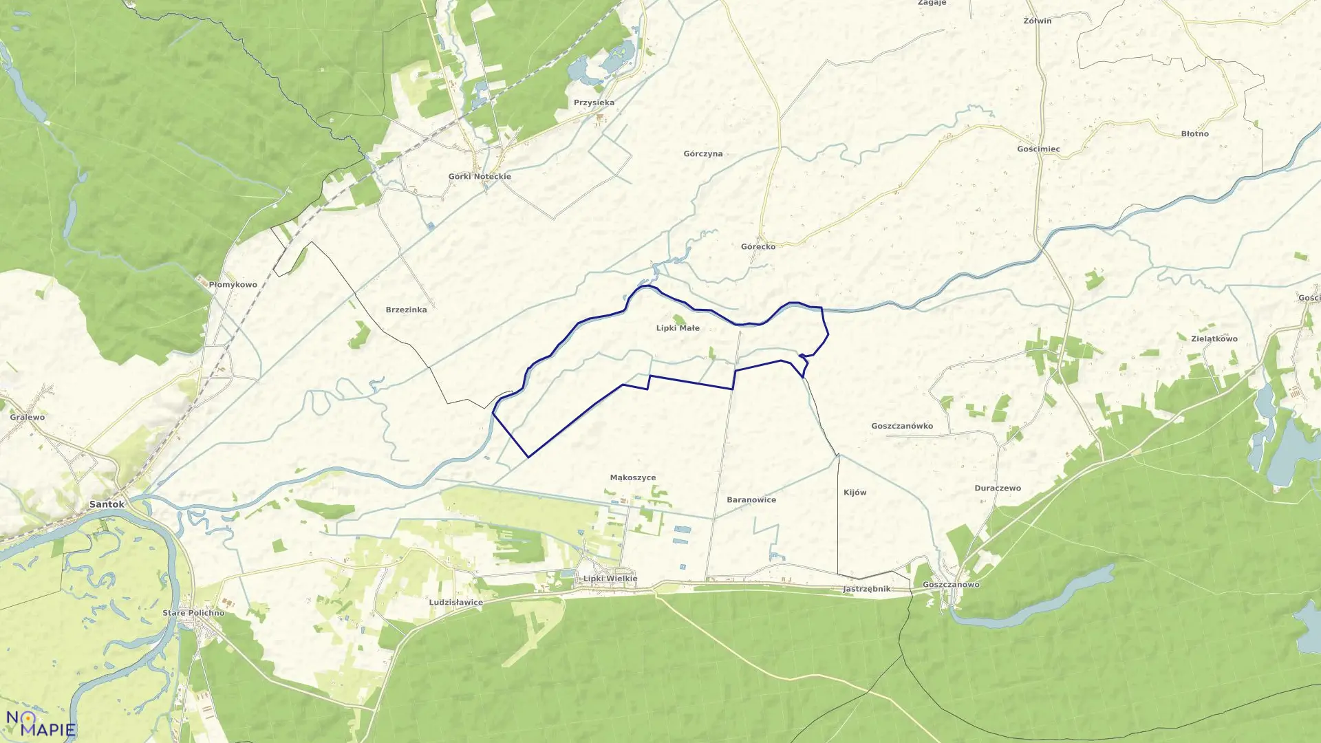 Mapa obrębu Lipki Małe w gminie Santok