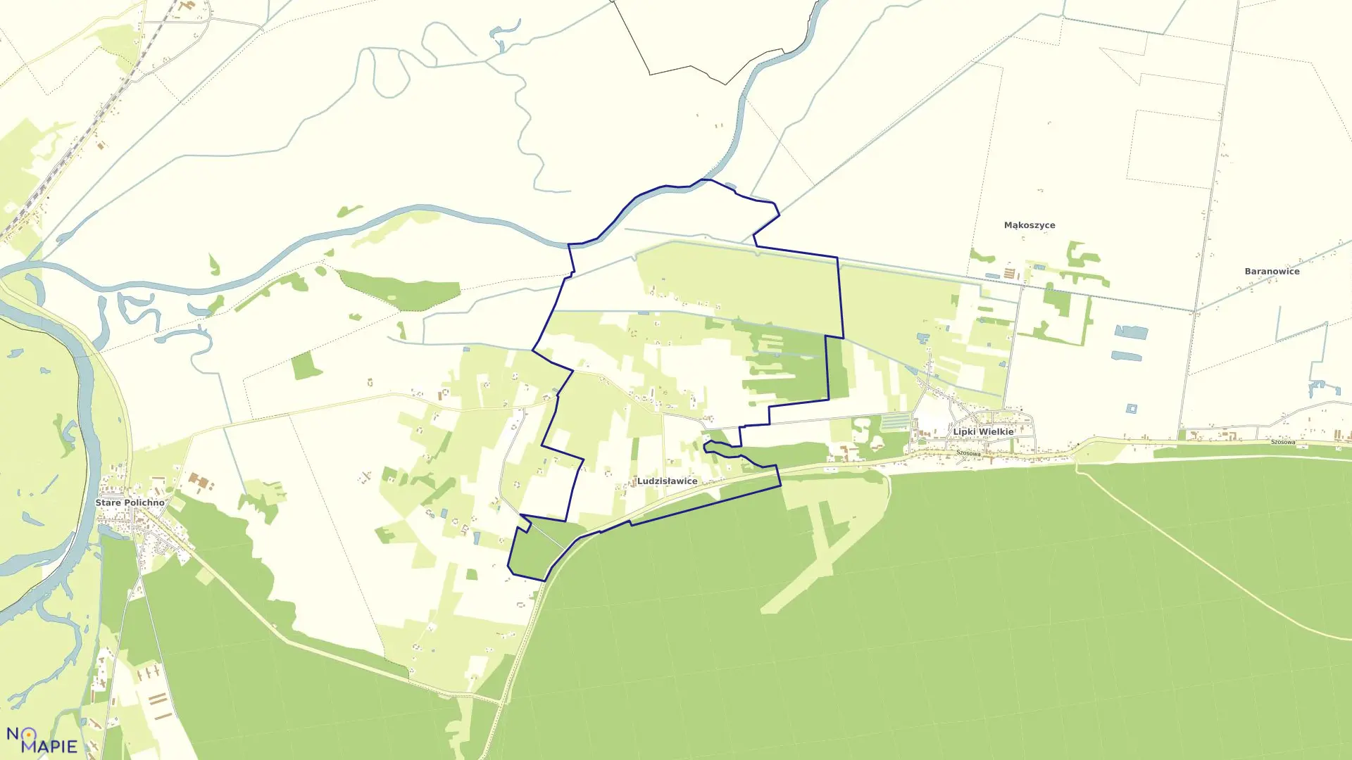 Mapa obrębu Ludzisławice w gminie Santok