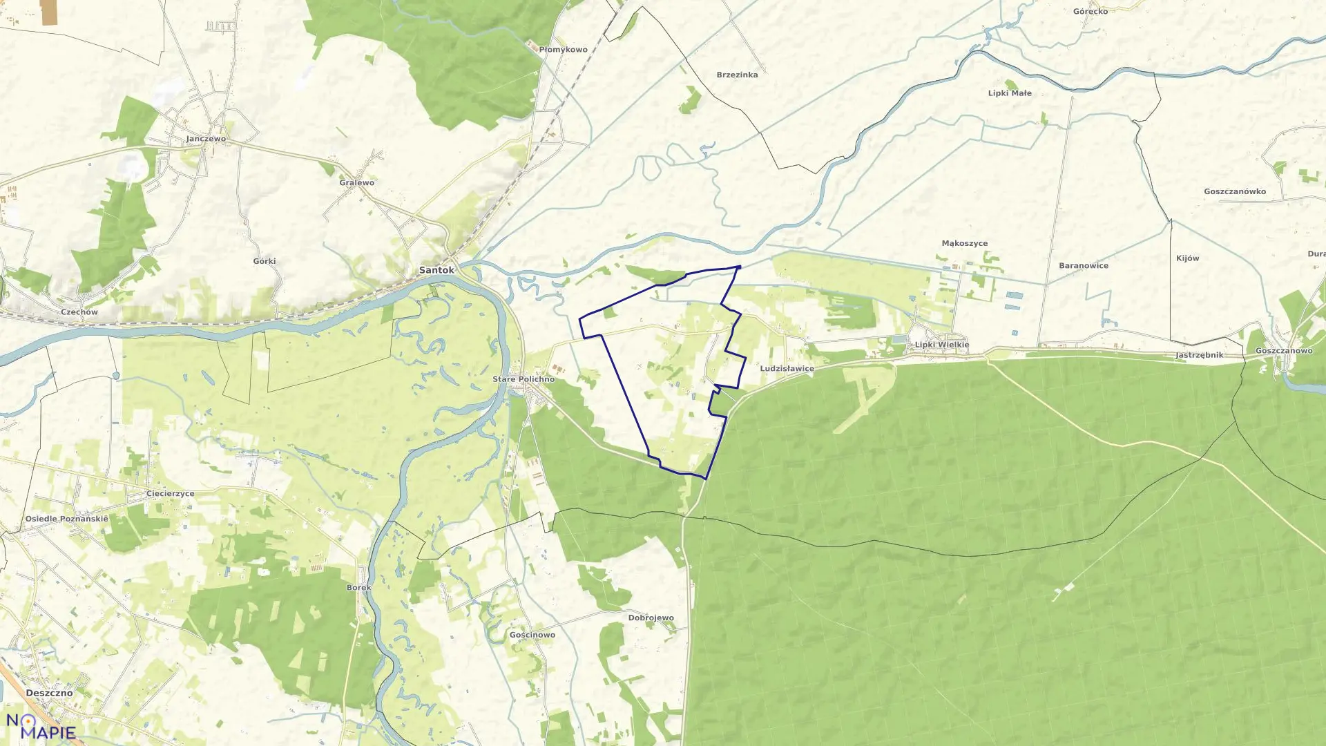 Mapa obrębu Nowe Polichno w gminie Santok